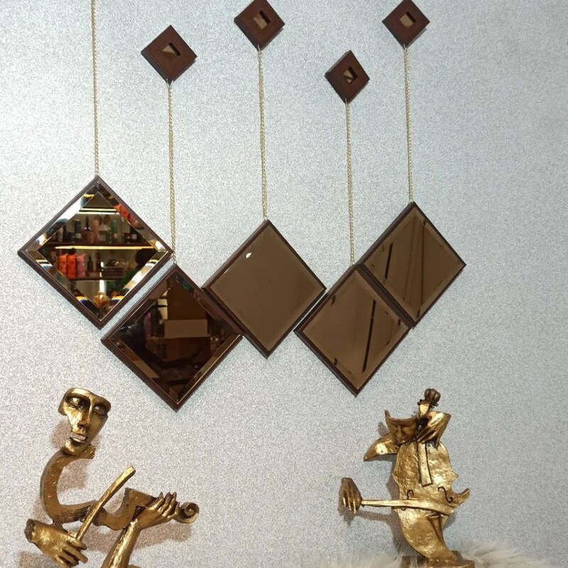 آینه پنج تیکه مربع قهوه ای