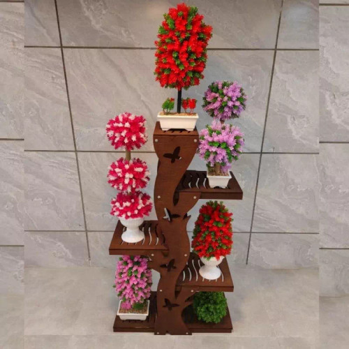 استند گلدان درختی پنچ طبقه قهوه ای