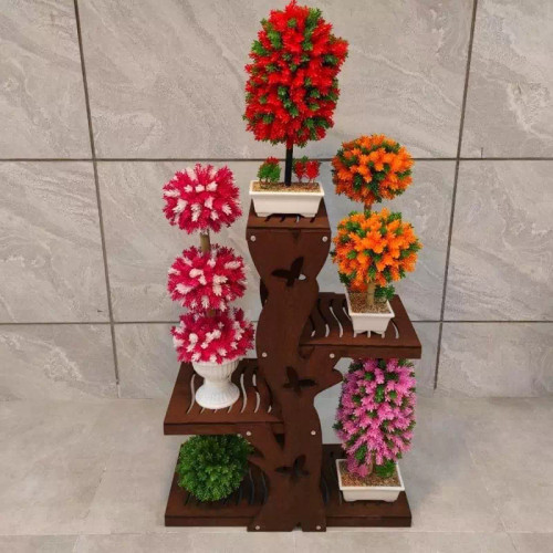 استند گلدان چهار طبقه رنگ قهوه ای