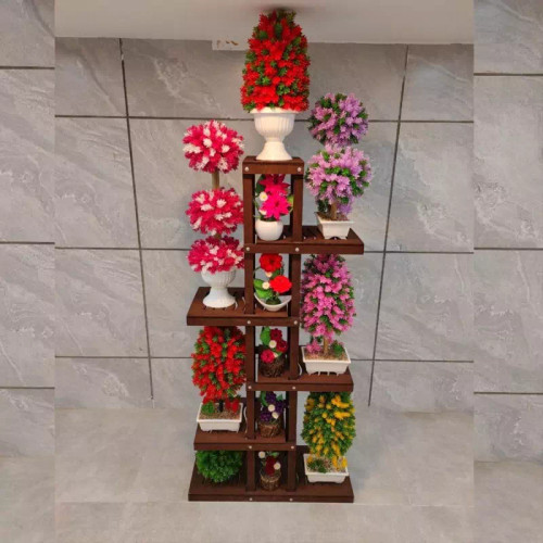 استند گلدان پازل شش طبقه رنگ قهوه ای