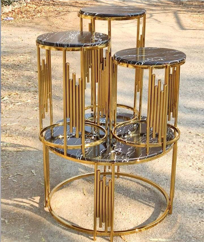 میز سه سایز عسلی پیانو گرد فورتیک طلا