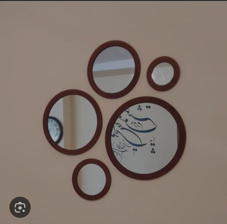 آینه گرد دکوراتیو 5 تیکه قهوه ای