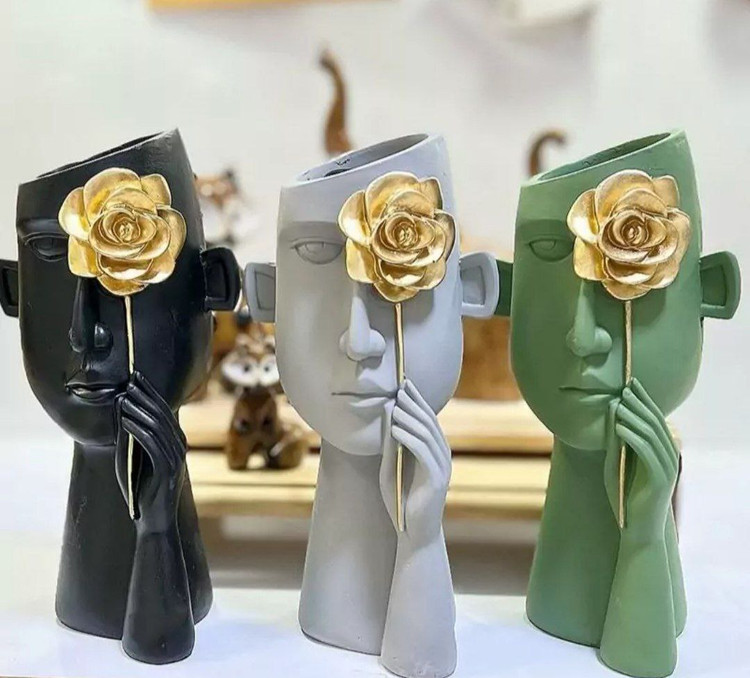 گلدان دکوری چهره و گل