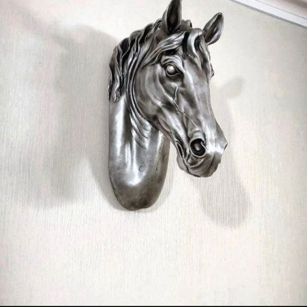 مجسمه کله اسب دیواری نقره ای