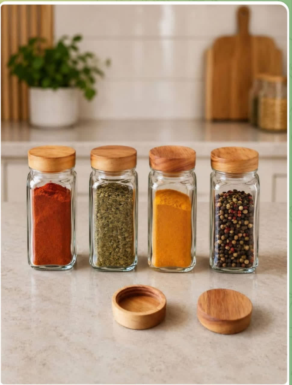 ادویه پاس شیشه ای تک با درب چوبی